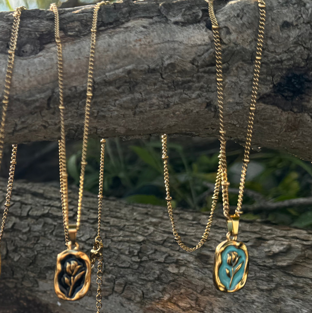 floral stamp pendant necklace