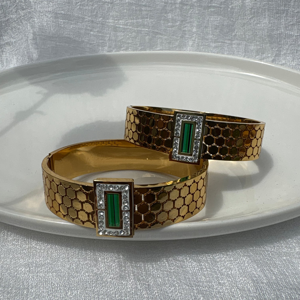 Honeycomb emerald and opaline cubic zirconia bracelet