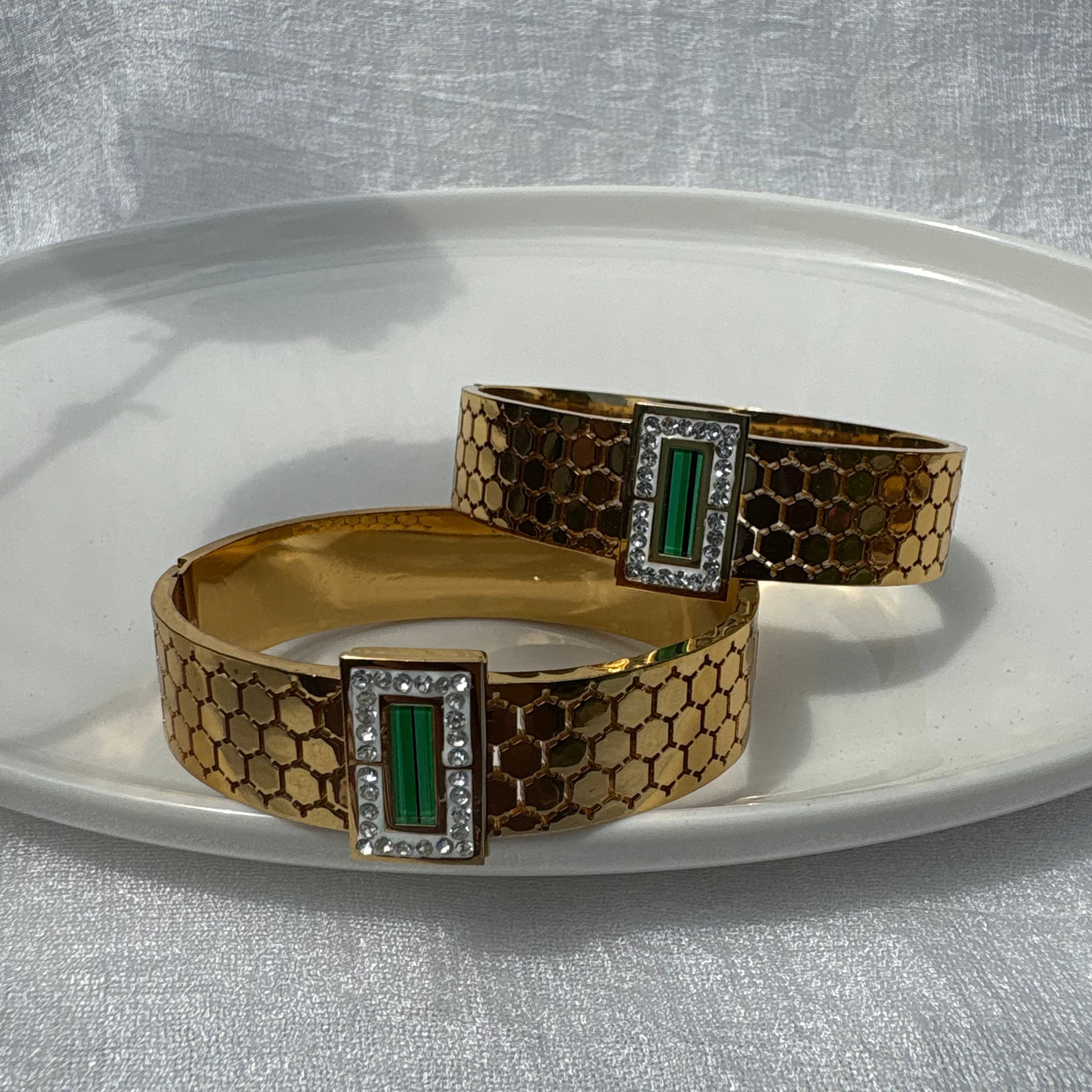 Honeycomb emerald and opaline cubic zirconia bracelet