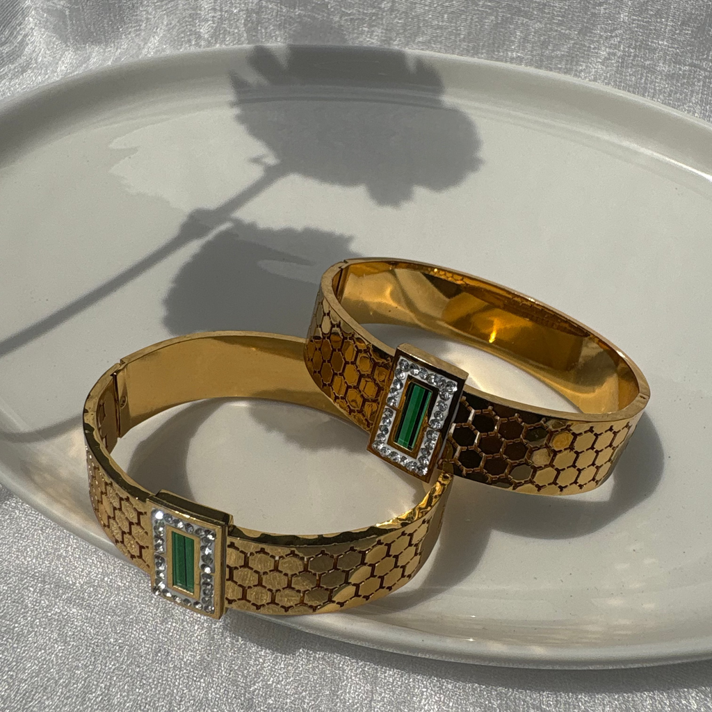 Honeycomb emerald and opaline cubic zirconia bracelet