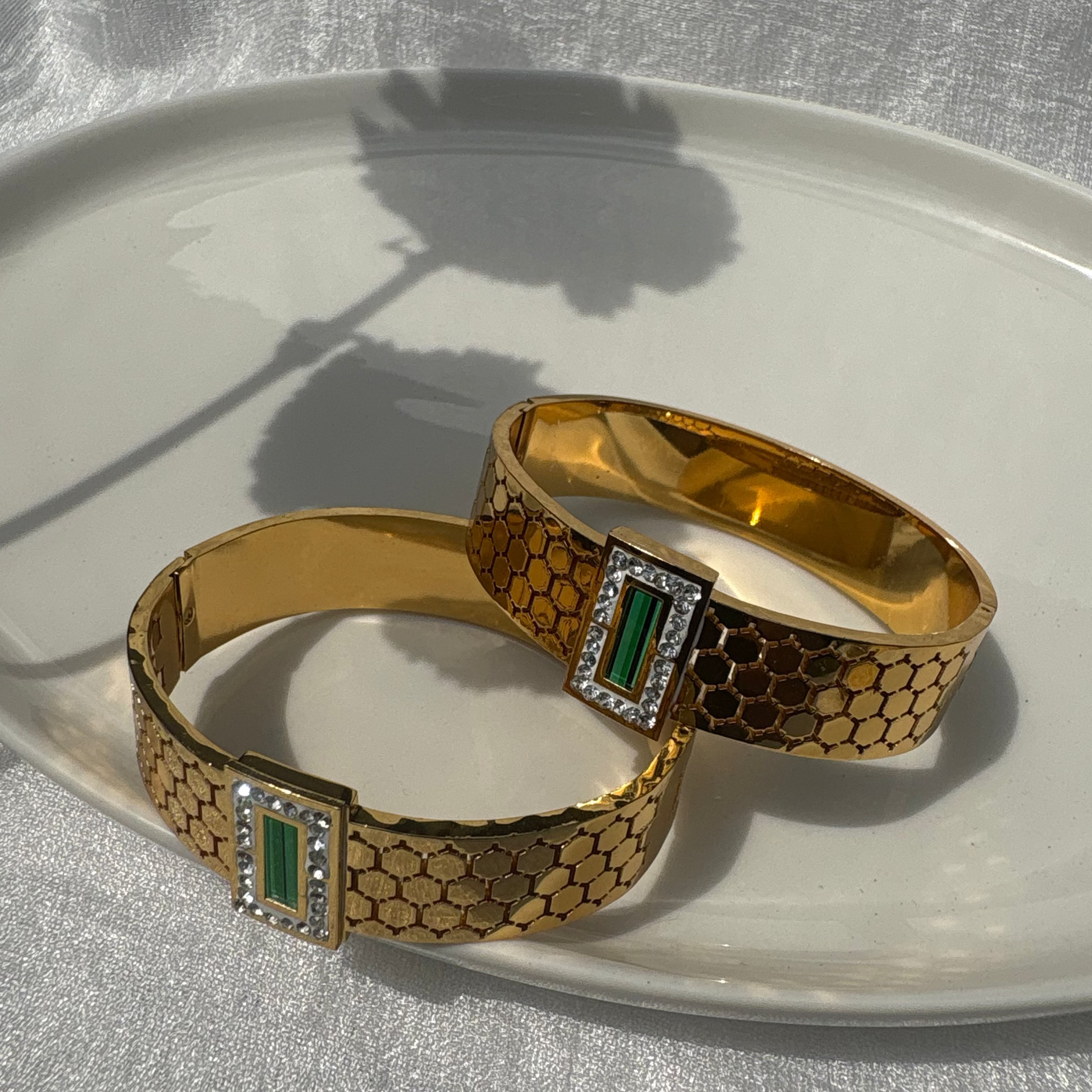 Honeycomb emerald and opaline cubic zirconia bracelet
