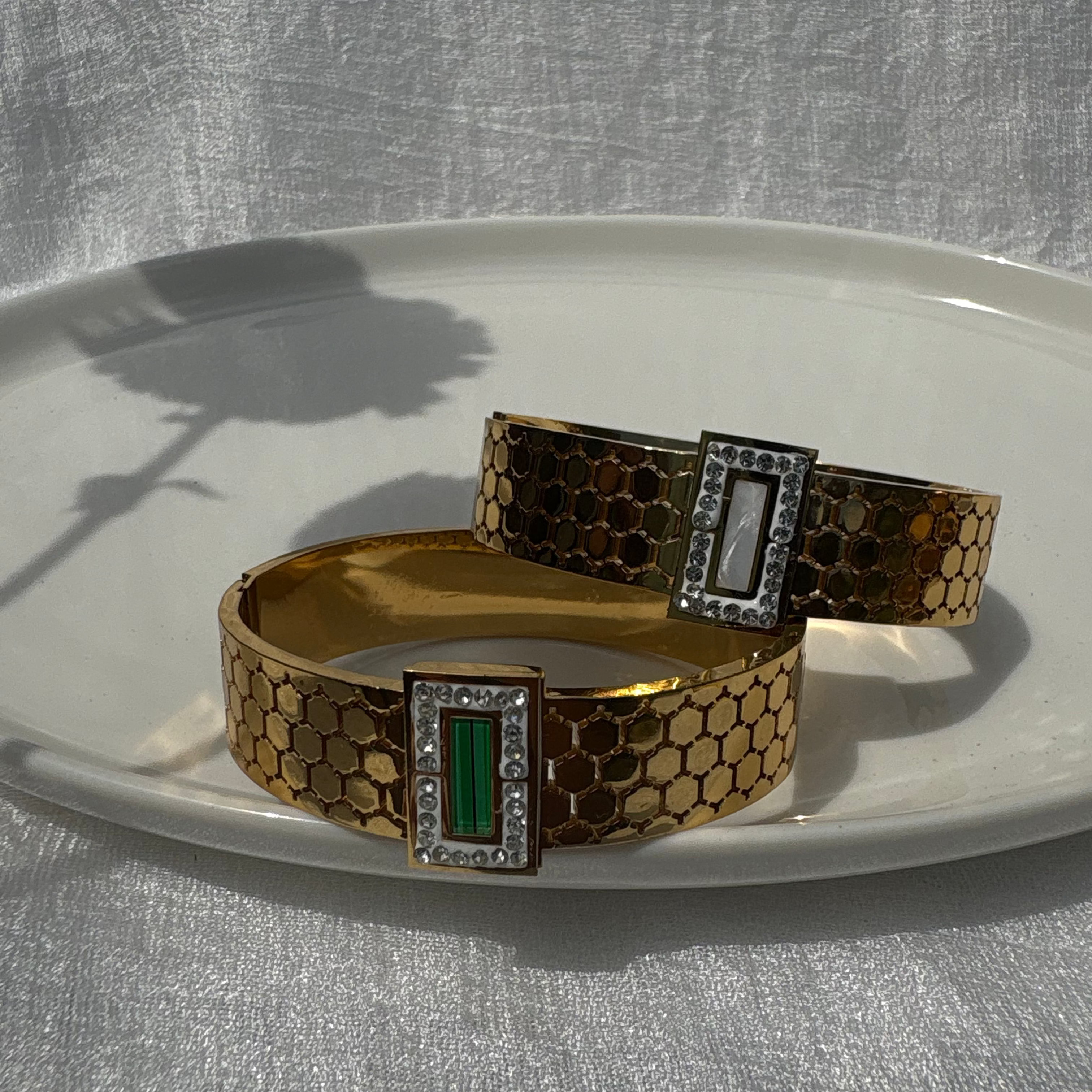 Honeycomb emerald and opaline cubic zirconia bracelet