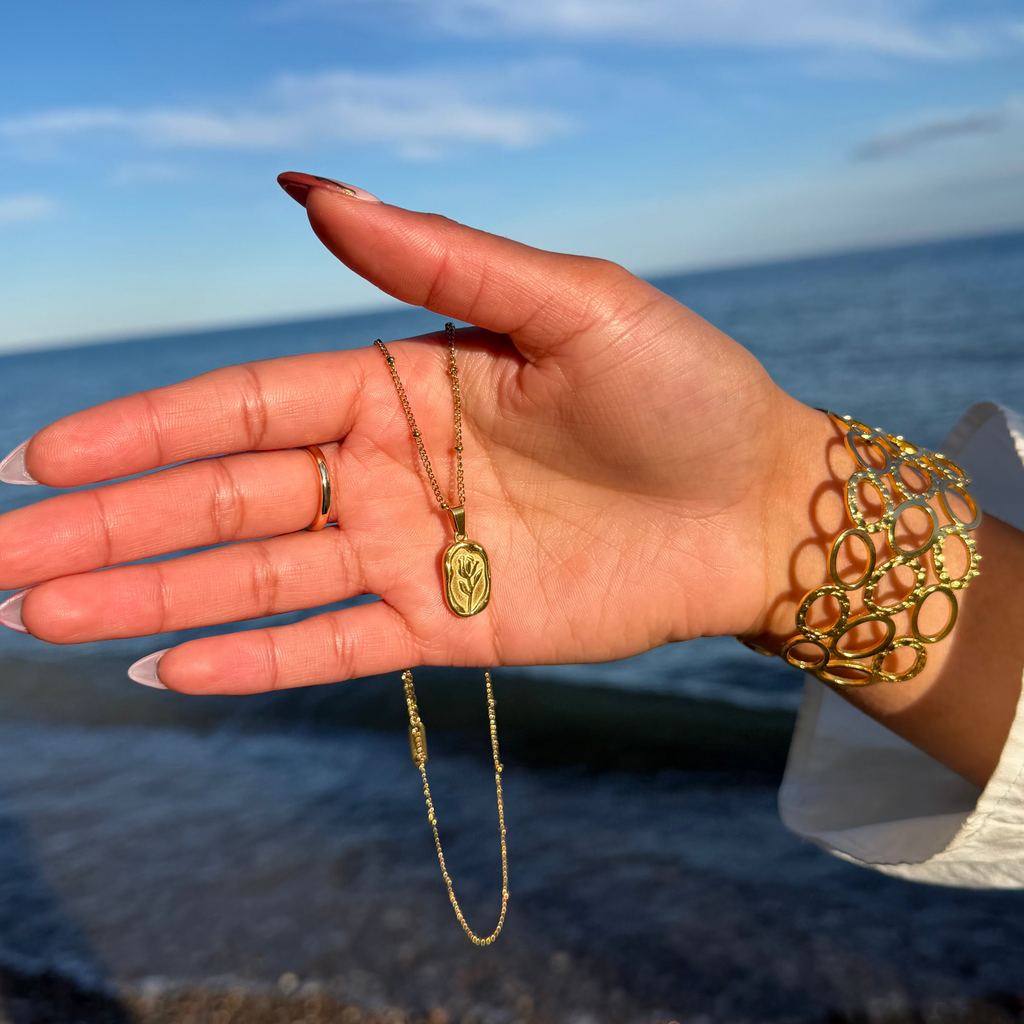 floral stamp pendant necklace