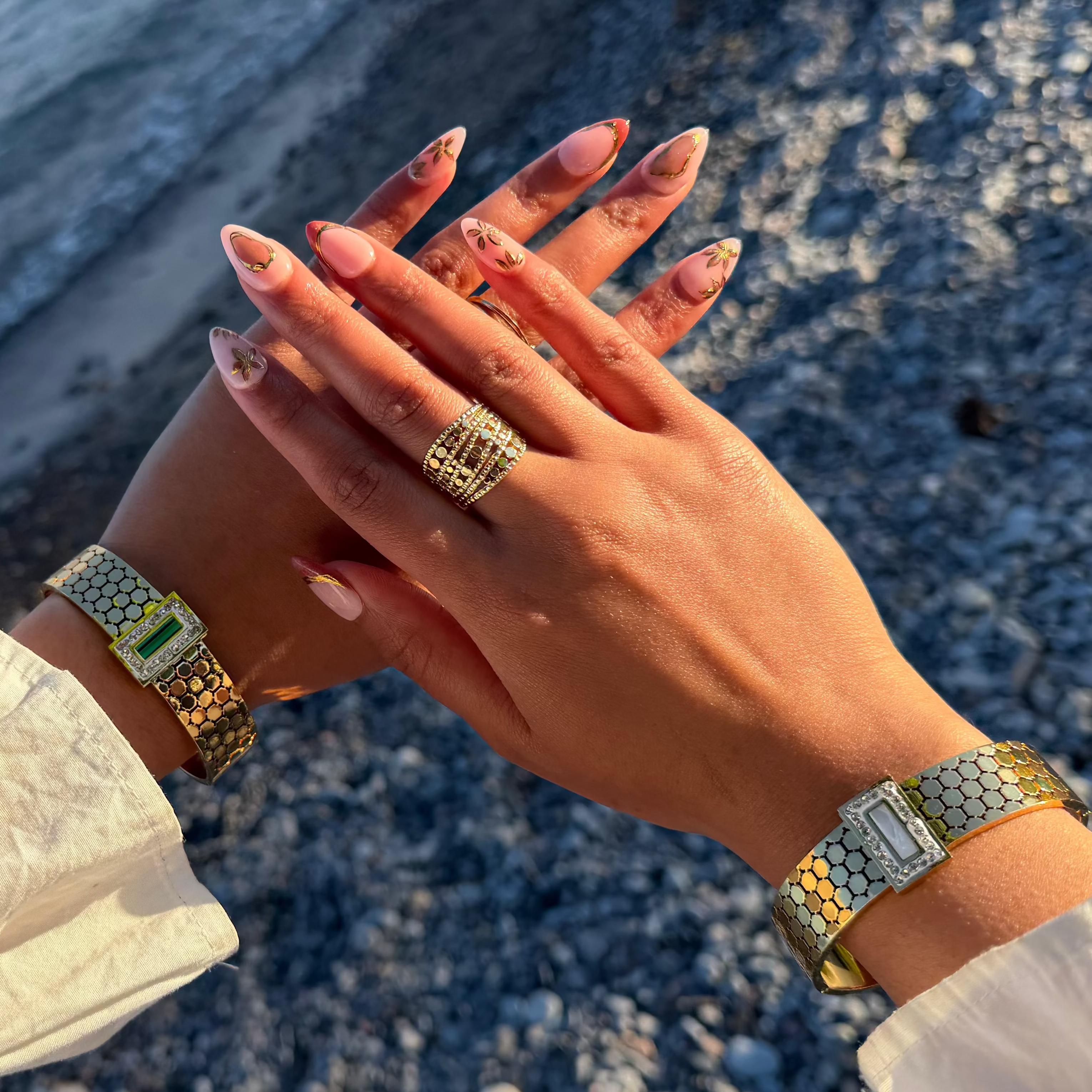 Honeycomb emerald and opaline cubic zirconia bracelet